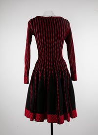 Regular wool pleated dress - Black & Red