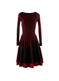 Regular wool pleated dress - Black & Red
