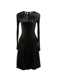 Pleated regular dress with long sleeves - Black intense