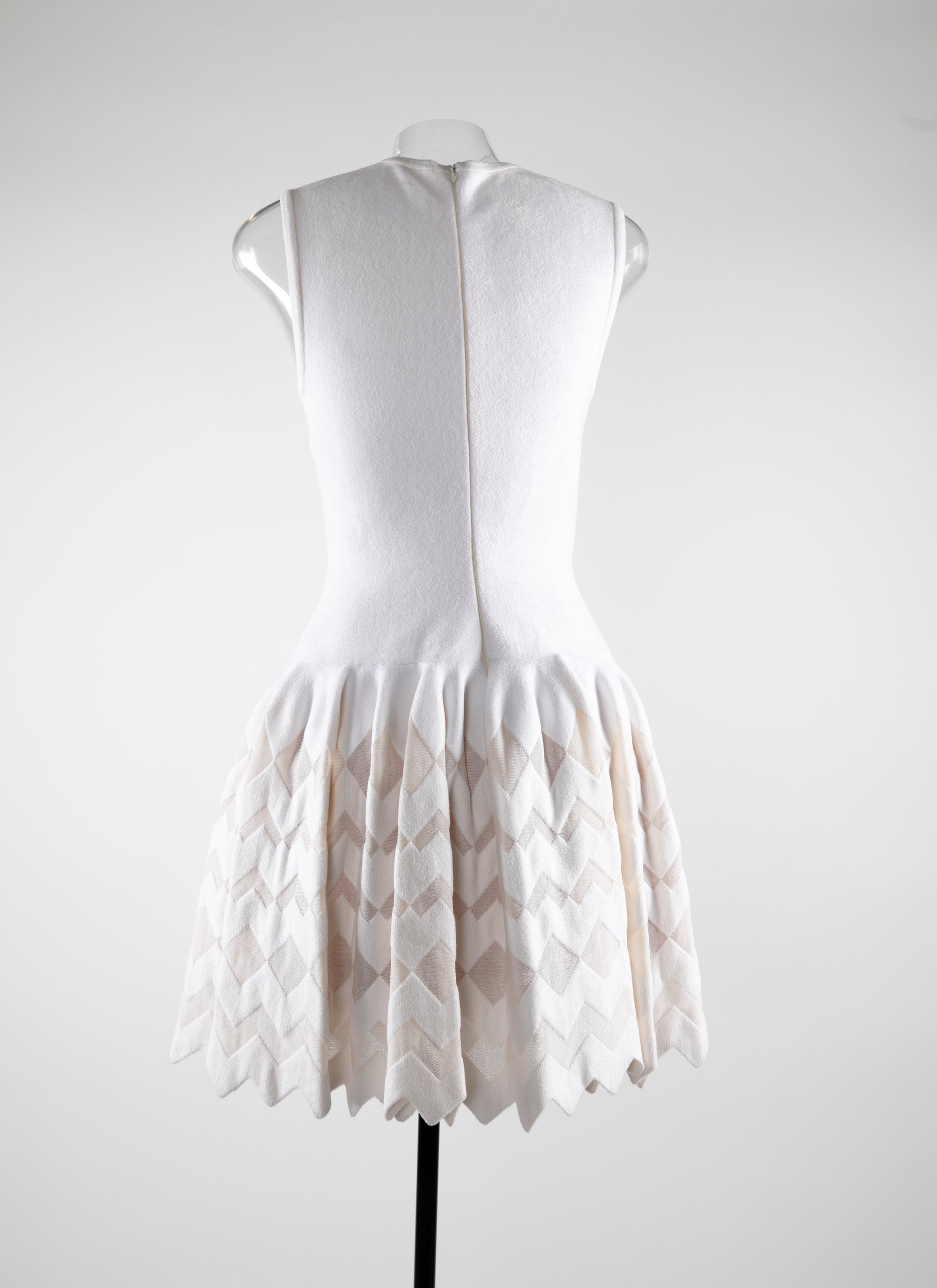 Robe courte col carré à ourlet festonné - Blanc Nacre