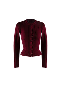 Gilet boutonné en maille côtelée - Cerise