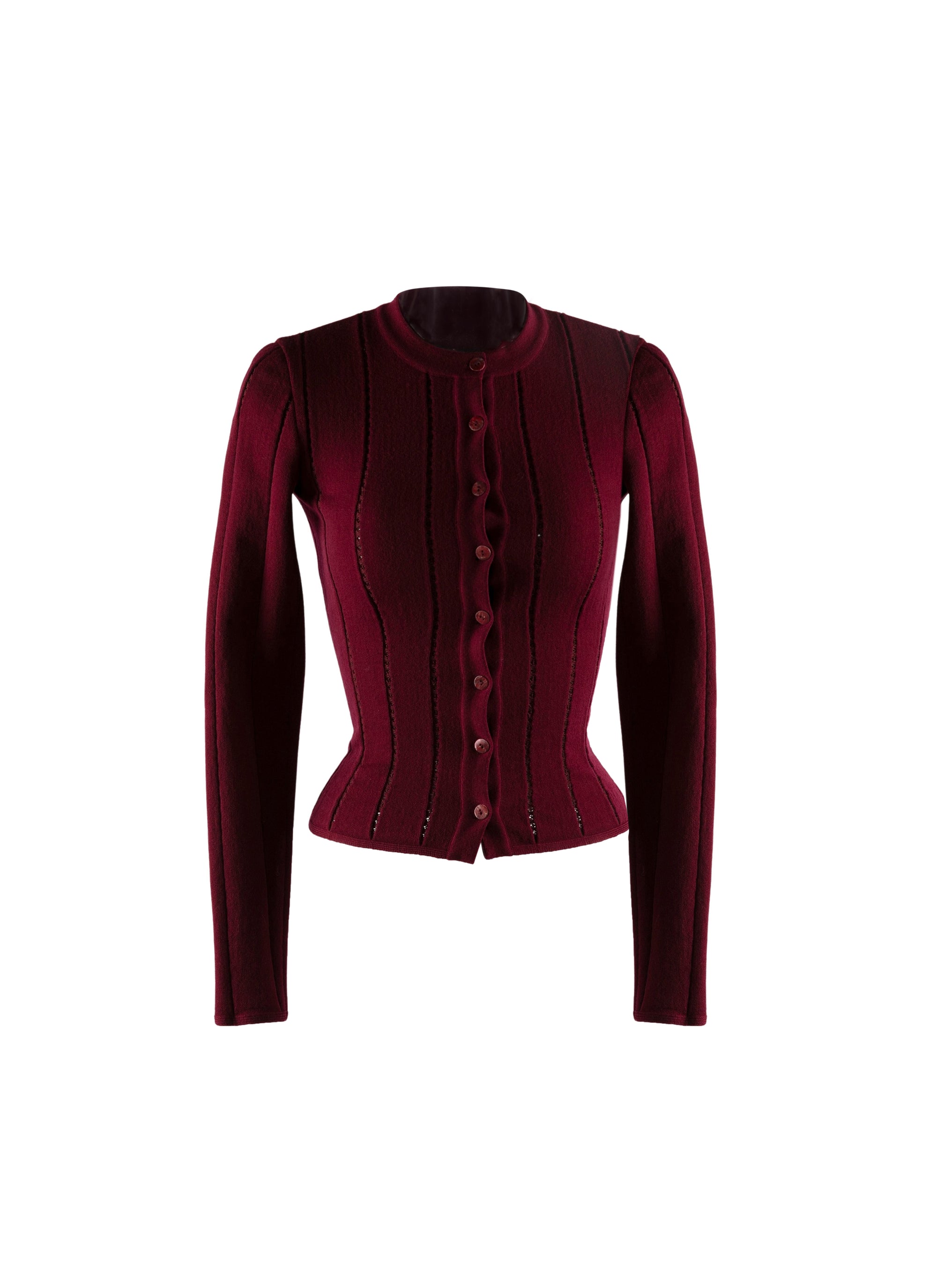 Gilet boutonné en maille côtelée - Cerise
