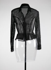 Chemise transparente perforée à manches longues - Noir