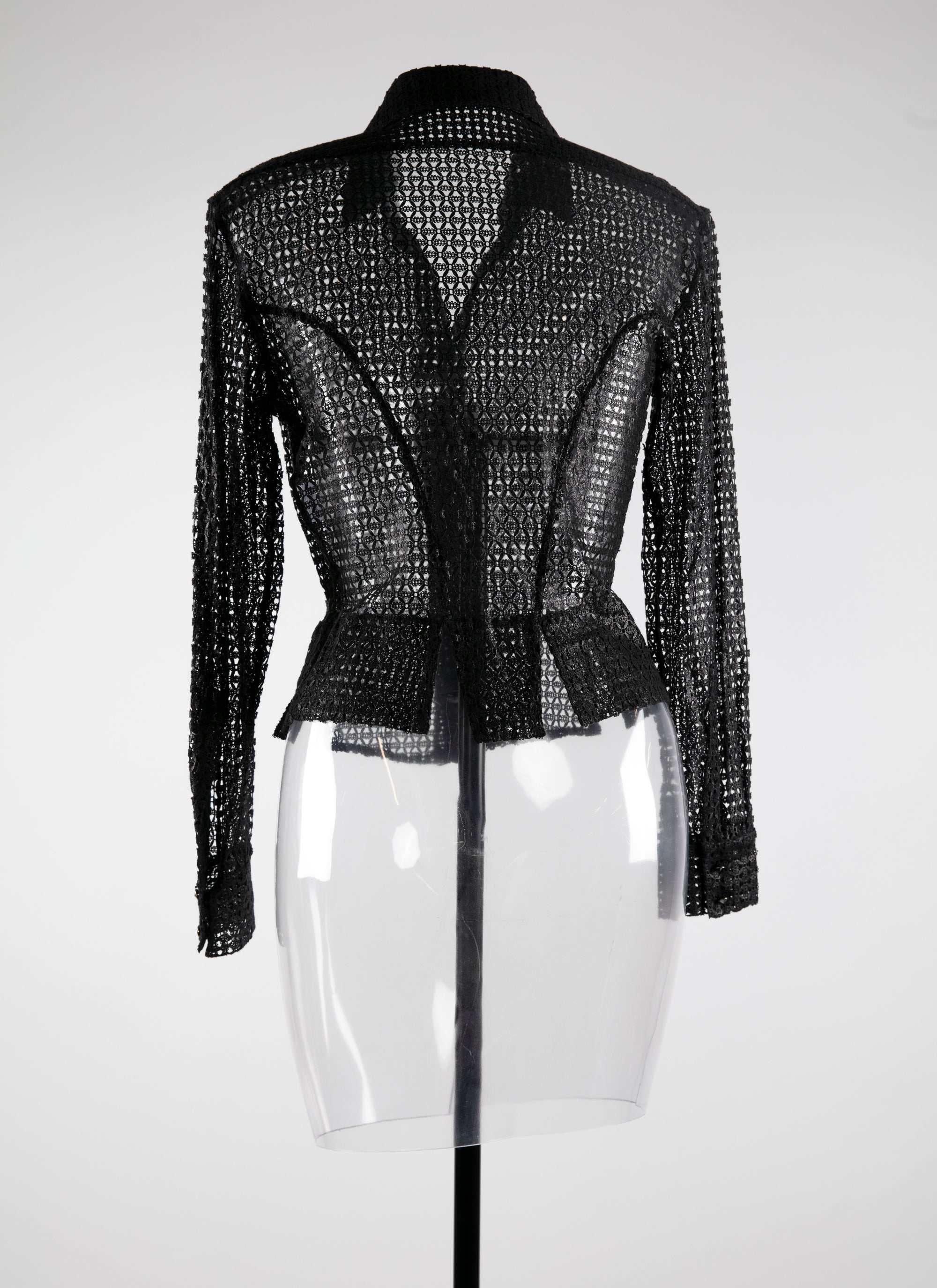 Chemise transparente perforée à manches longues - Noir
