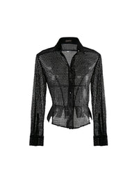 Chemise transparente perforée à manches longues - Noir