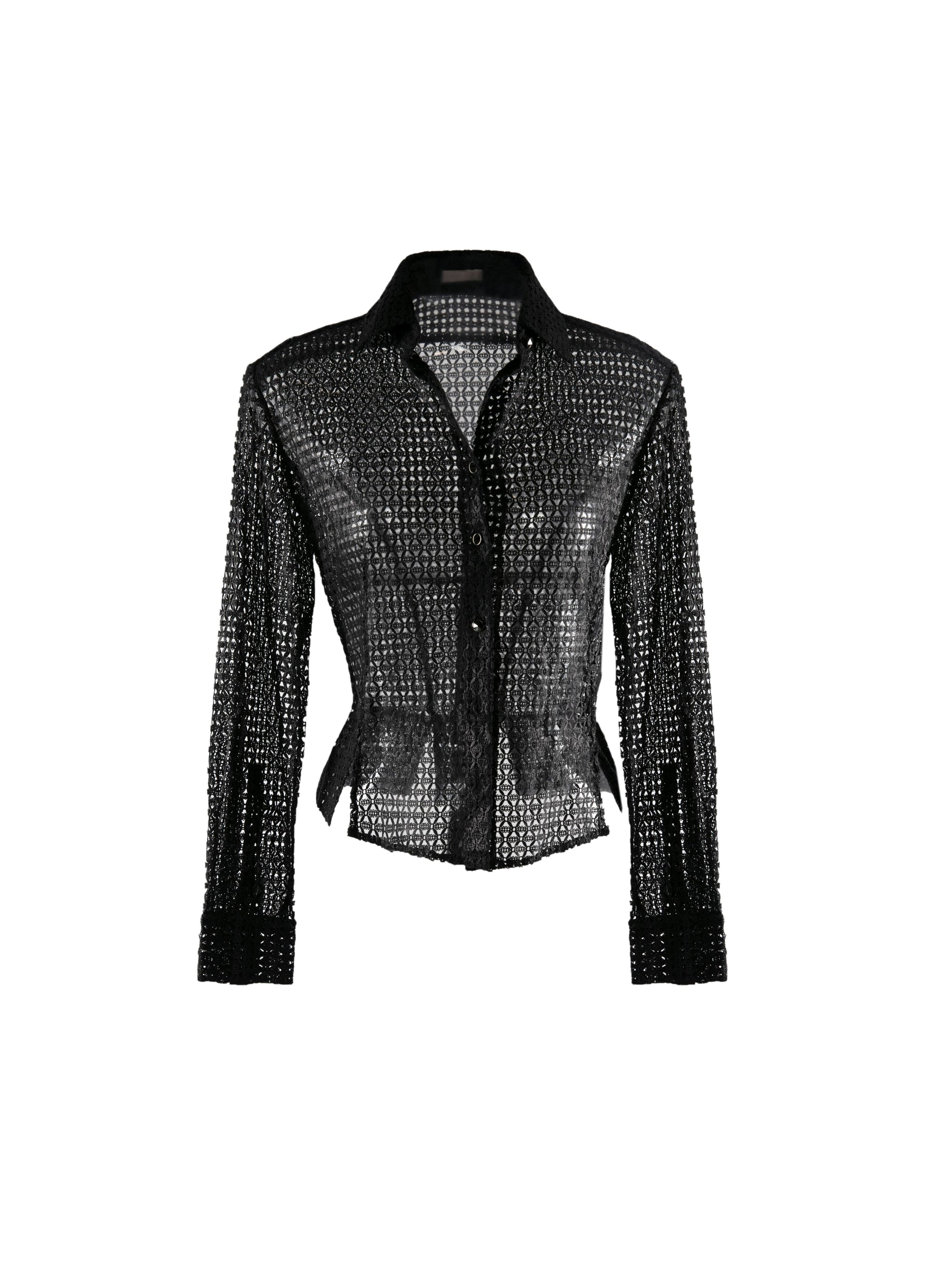 Chemise transparente perforée à manches longues - Noir