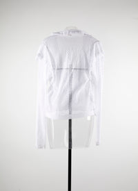 Sheer tie shirt with plunging collar - White