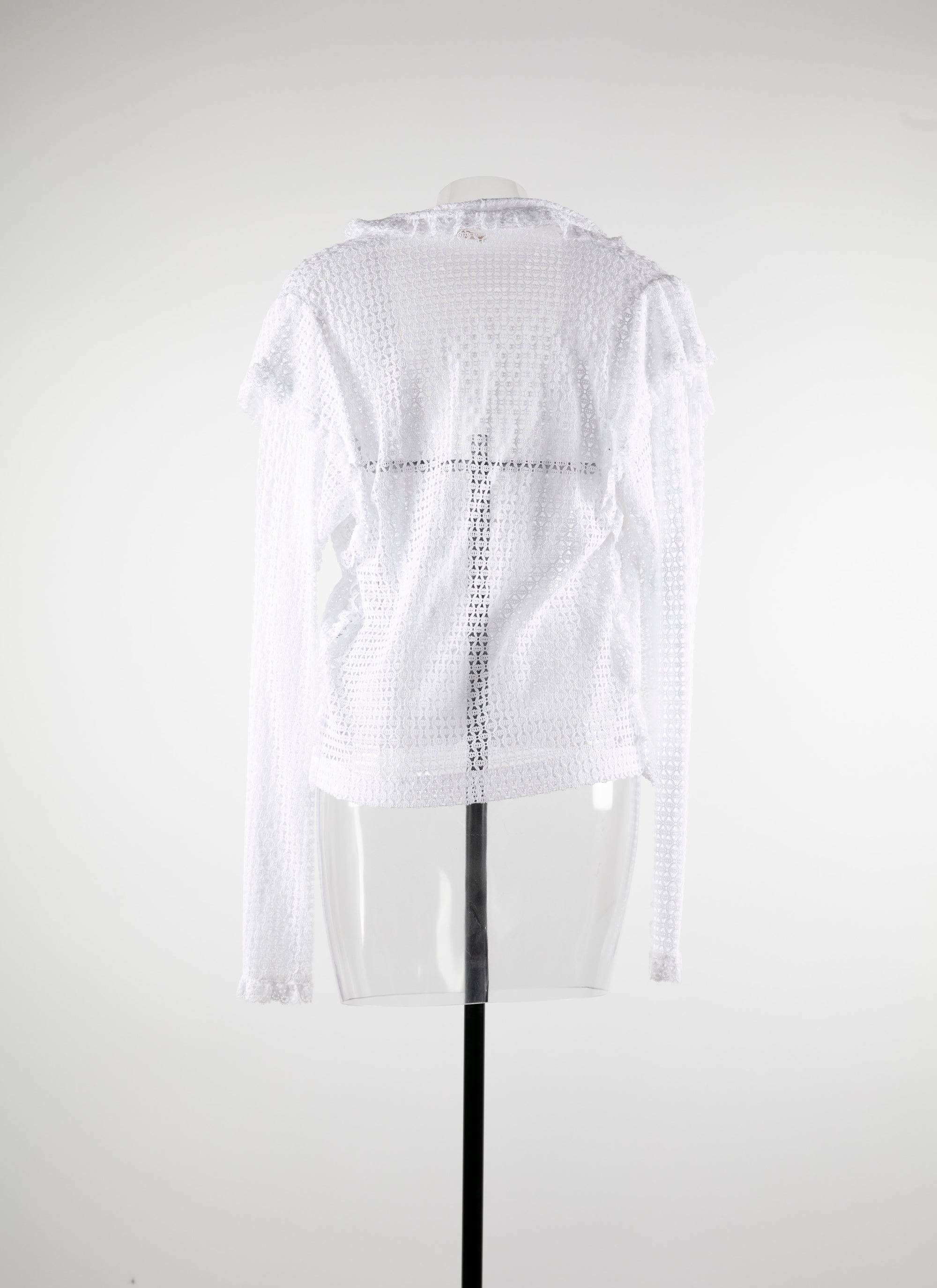 Sheer tie shirt with plunging collar - White