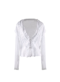 Sheer tie shirt with plunging collar - White