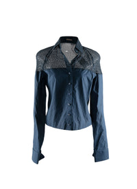 Long-sleeved shirt with openwork shoulders - Cobalt