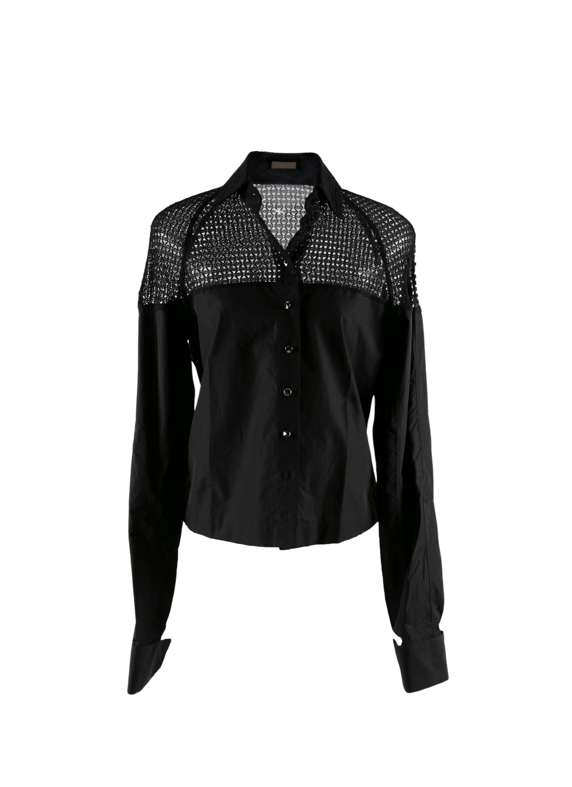 Long-sleeved shirt with openwork shoulders - Black intense