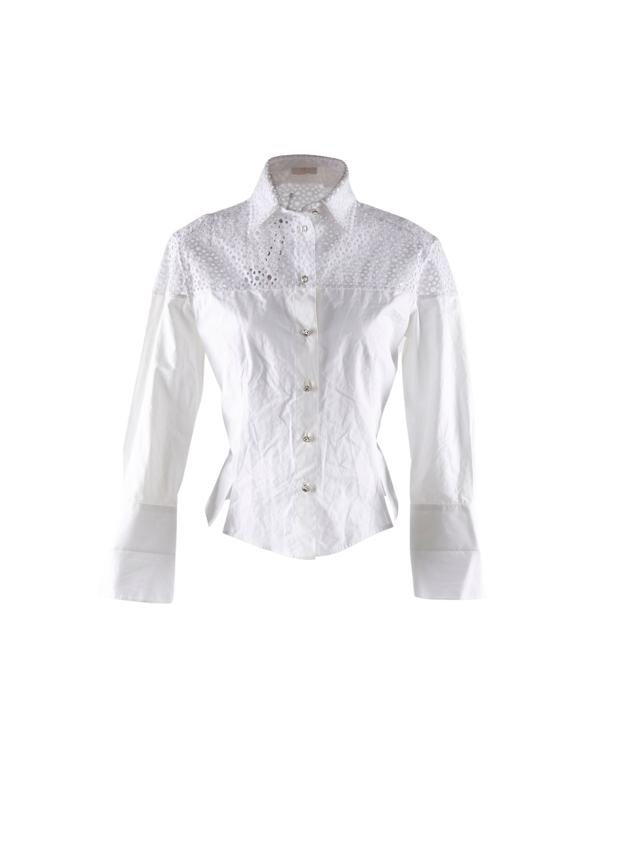 Slim-fit shirt with perforated shoulders - White