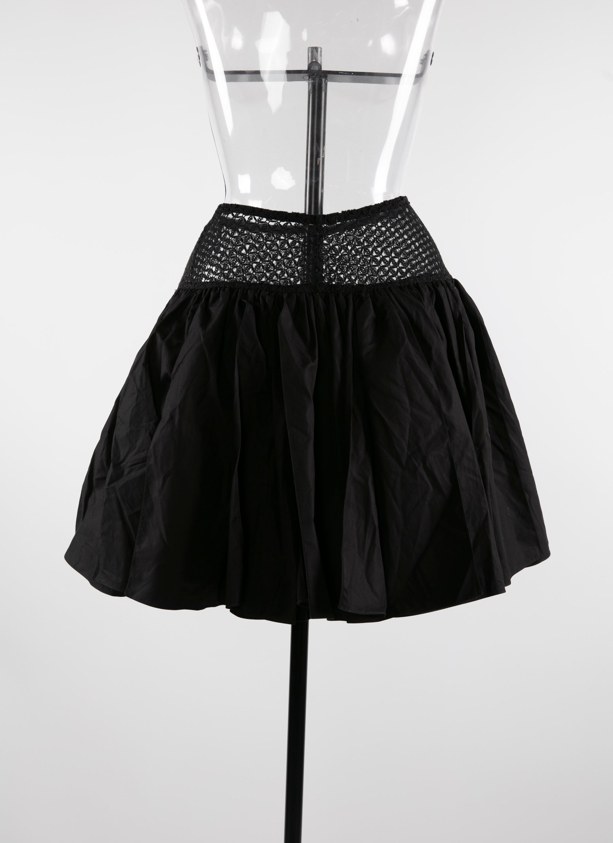 Pleated mini-skirt with openwork details - Black intense