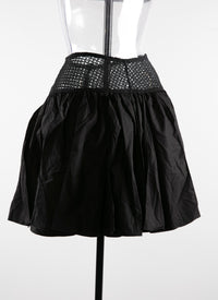 Pleated mini-skirt with openwork details - Black intense