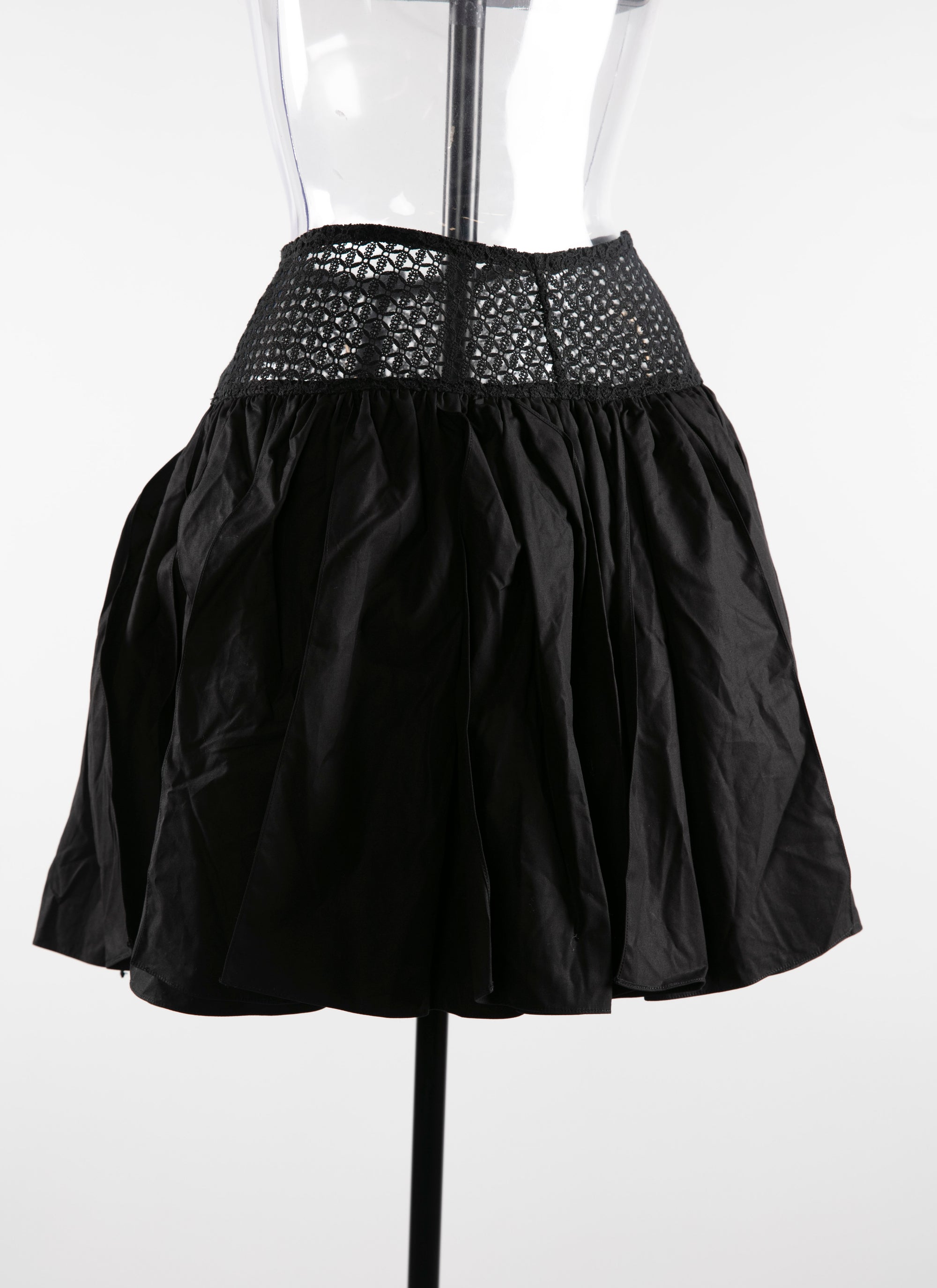 Pleated mini-skirt with openwork details - Black intense