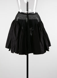 Pleated mini-skirt with openwork details - Black intense