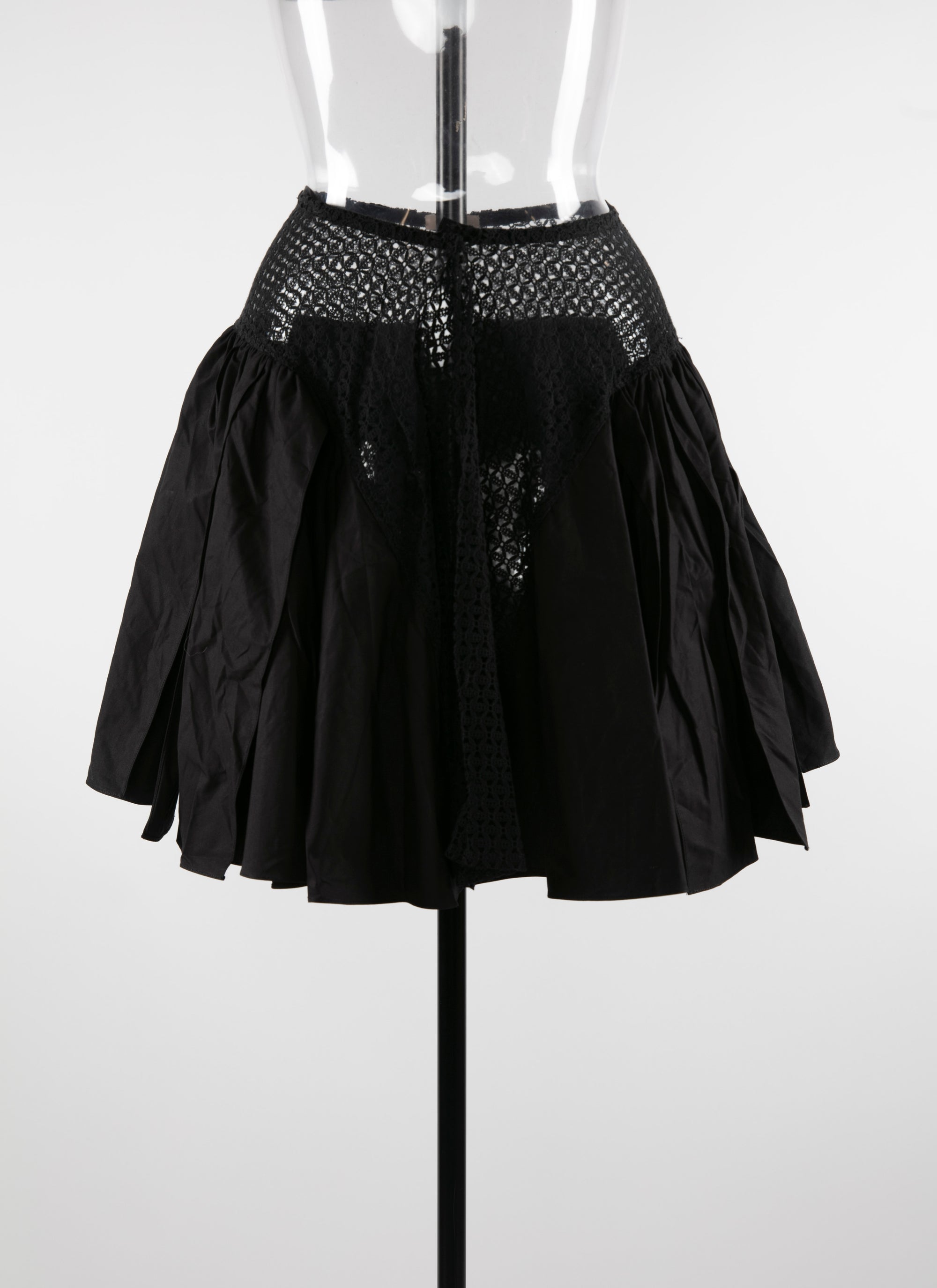 Pleated mini-skirt with openwork details - Black intense