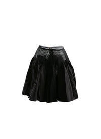 Pleated mini-skirt with openwork details - Black intense