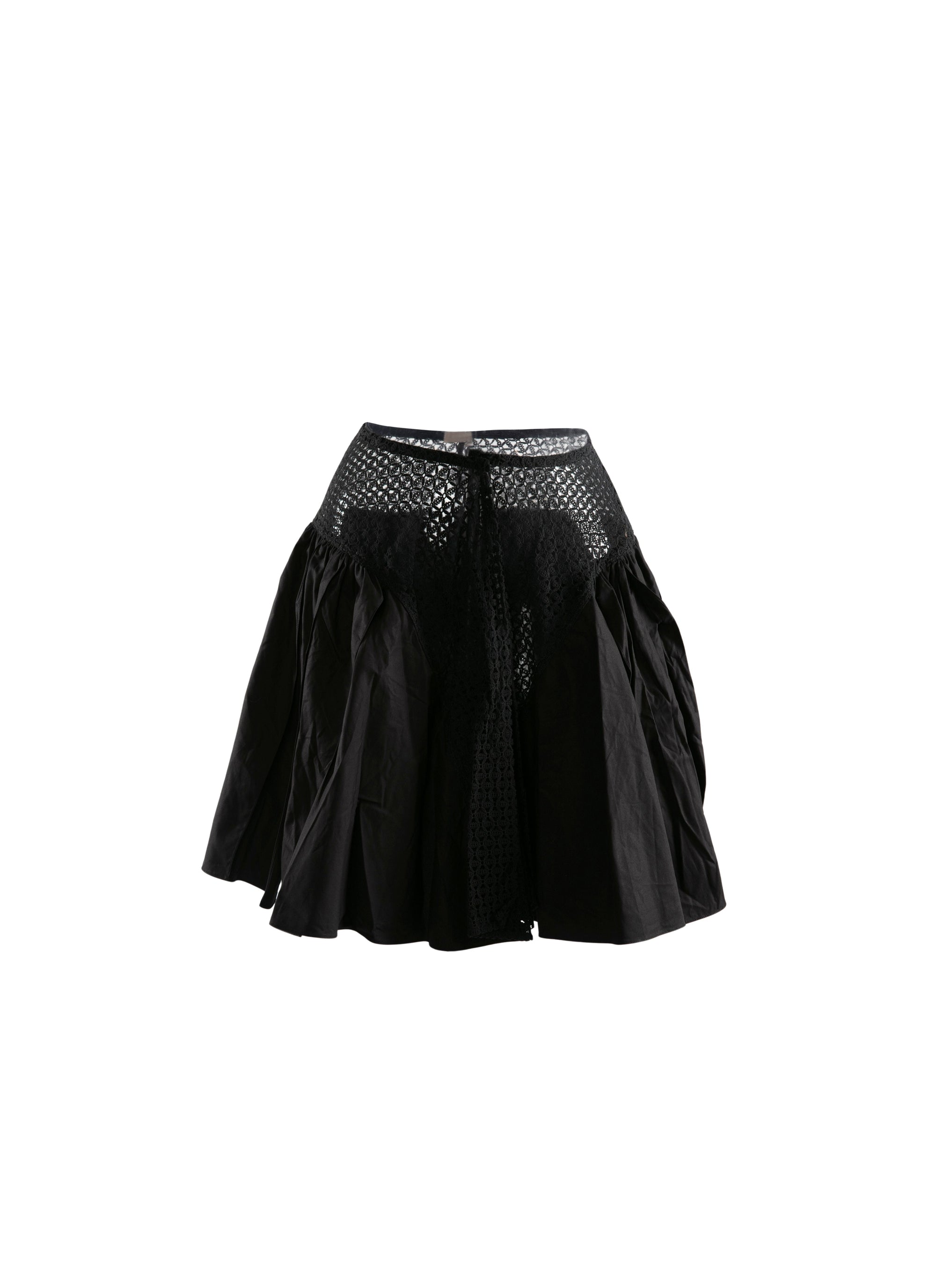 Pleated mini-skirt with openwork details - Black intense