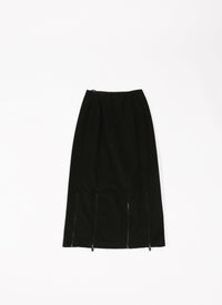 Jupe zippée longue en gabardine - Noir