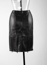 Jupe courte droite plongée en cuir - Noir