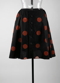 Polka dot poplin skirt - Black & Tangerine