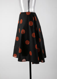 Polka dot poplin skirt - Black & Tangerine