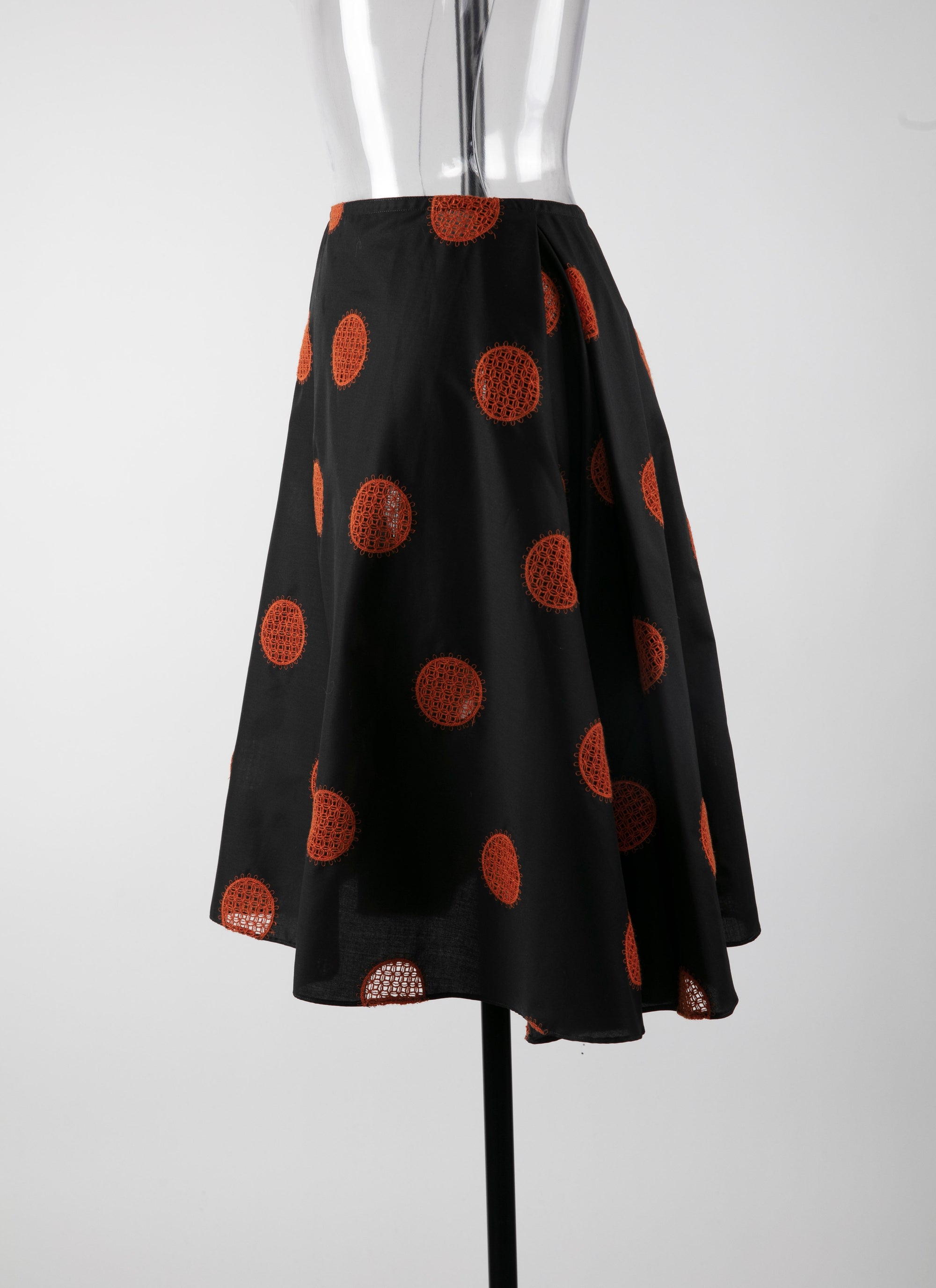 Polka dot poplin skirt - Black & Tangerine