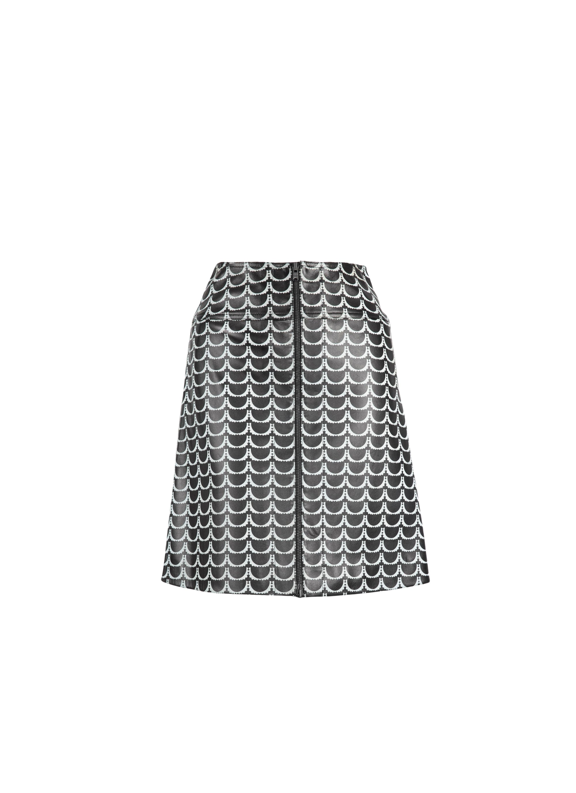 Short two-tone printed leather skirt - Black & White