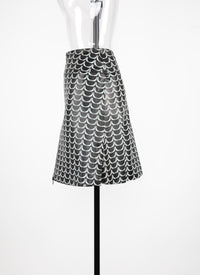 Short two-tone printed leather skirt - Black & White