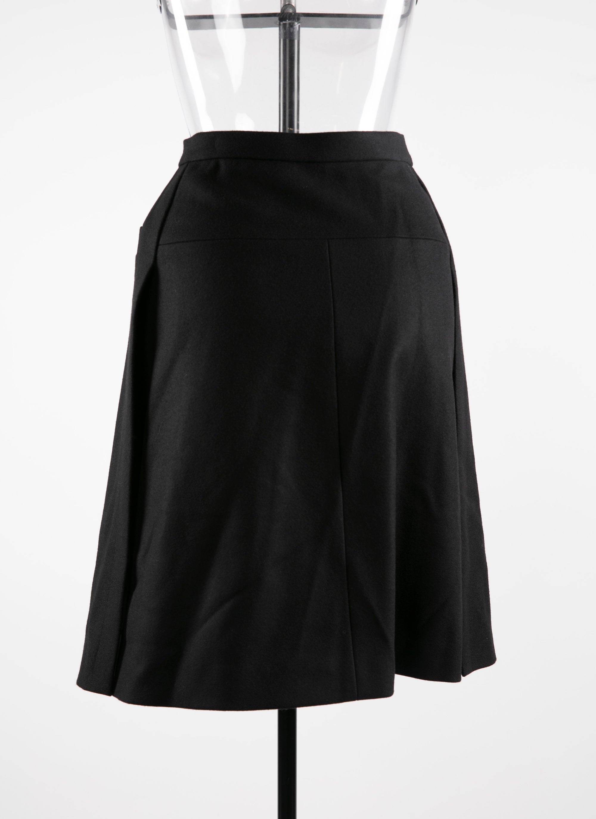 Jupe en laine avec zip et poches plaquées - Noir
