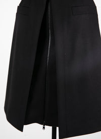 Jupe en laine avec zip et poches plaquées - Noir