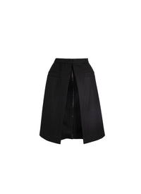 Jupe en laine avec zip et poches plaquées - Noir