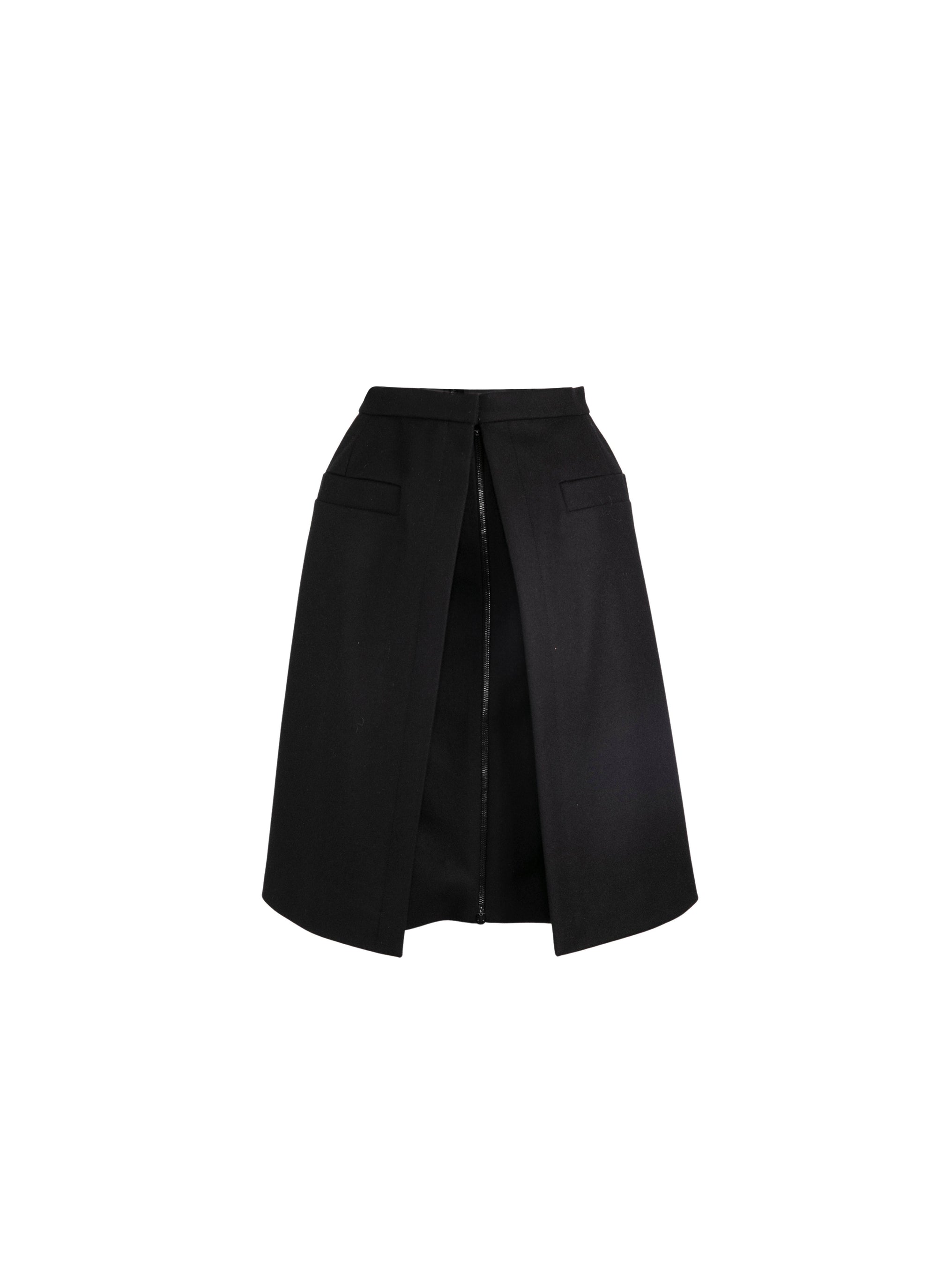 Jupe en laine avec zip et poches plaquées - Noir