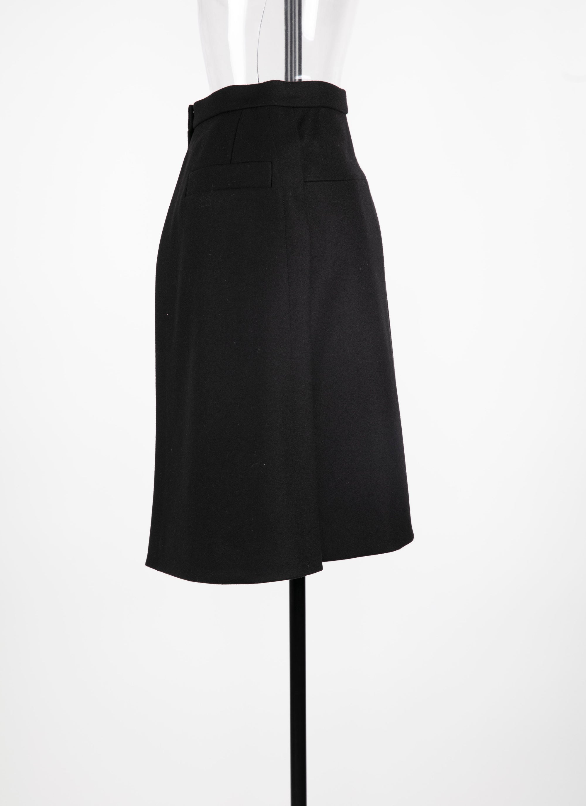 Jupe en laine avec zip et poches plaquées - Noir