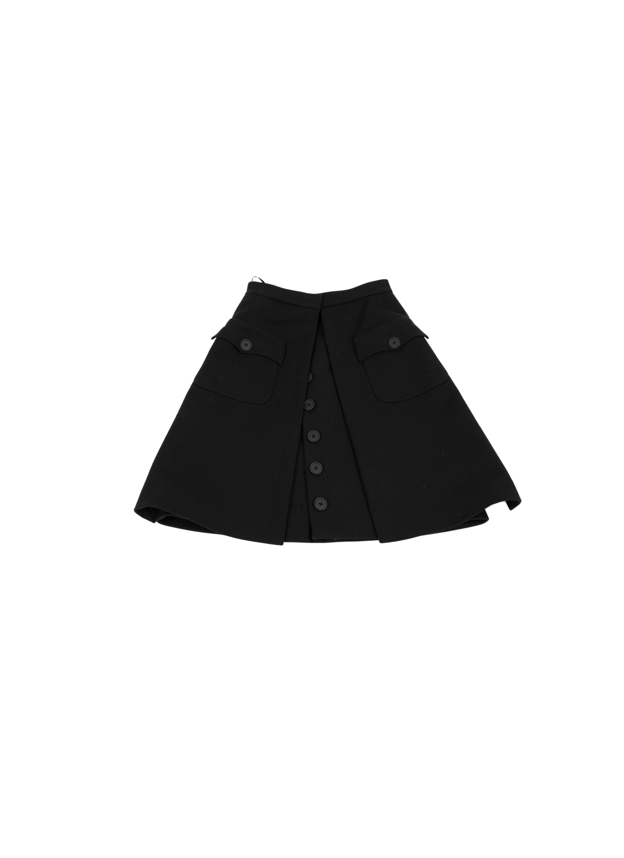 Wool skirt with pockets and visible buttons - Black intense