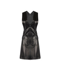 Robe courte sans manches plongée en cuir - Noir