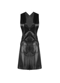 Sleeveless maxi dress in leather - Black