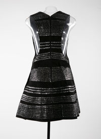 Sleeveless leather embroidered dress - Black & Silver