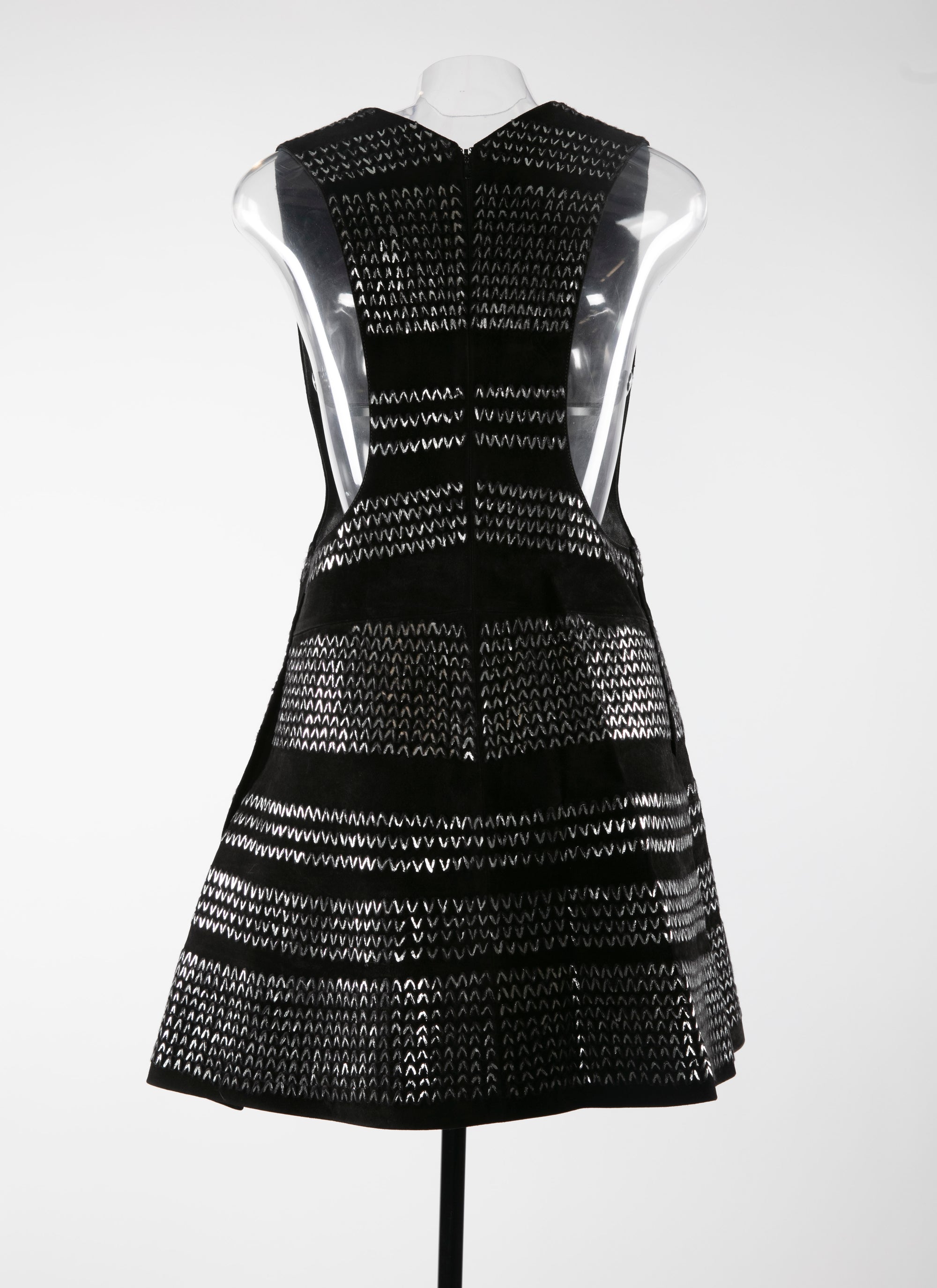 Sleeveless leather embroidered dress - Black & Silver