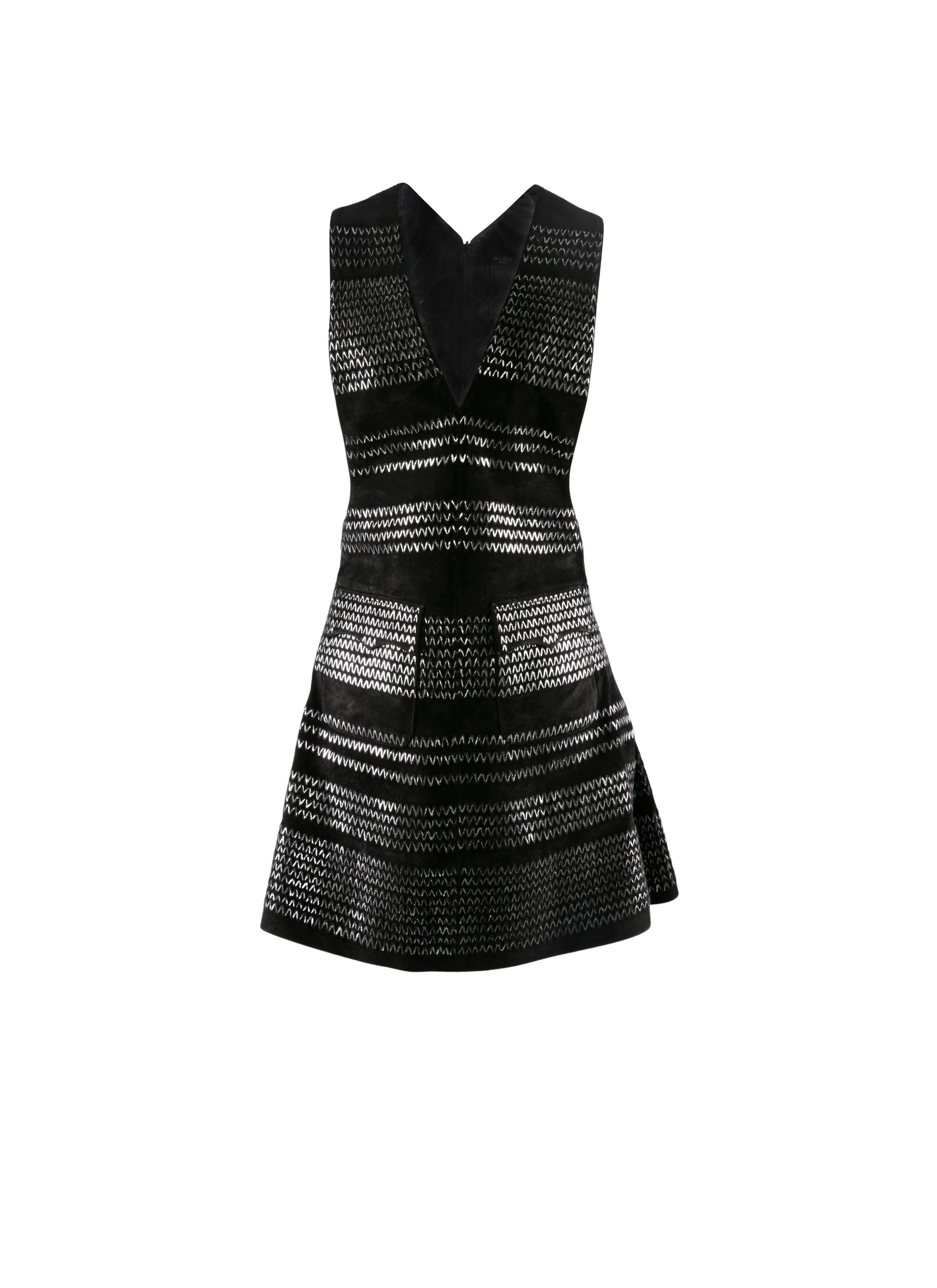 Sleeveless leather embroidered dress - Black & Silver