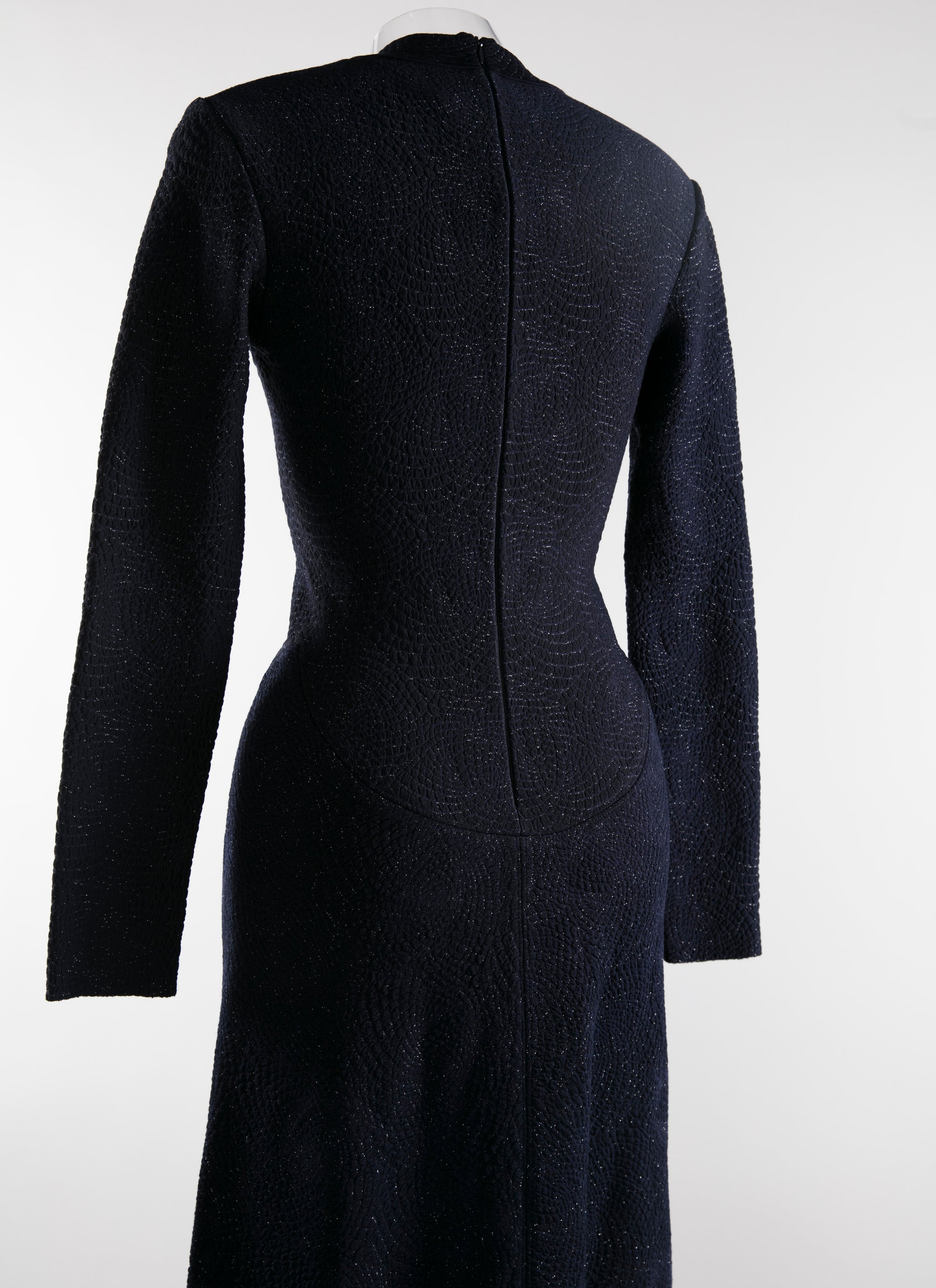 Dress with cashmere slit collar - Prussian Blue
