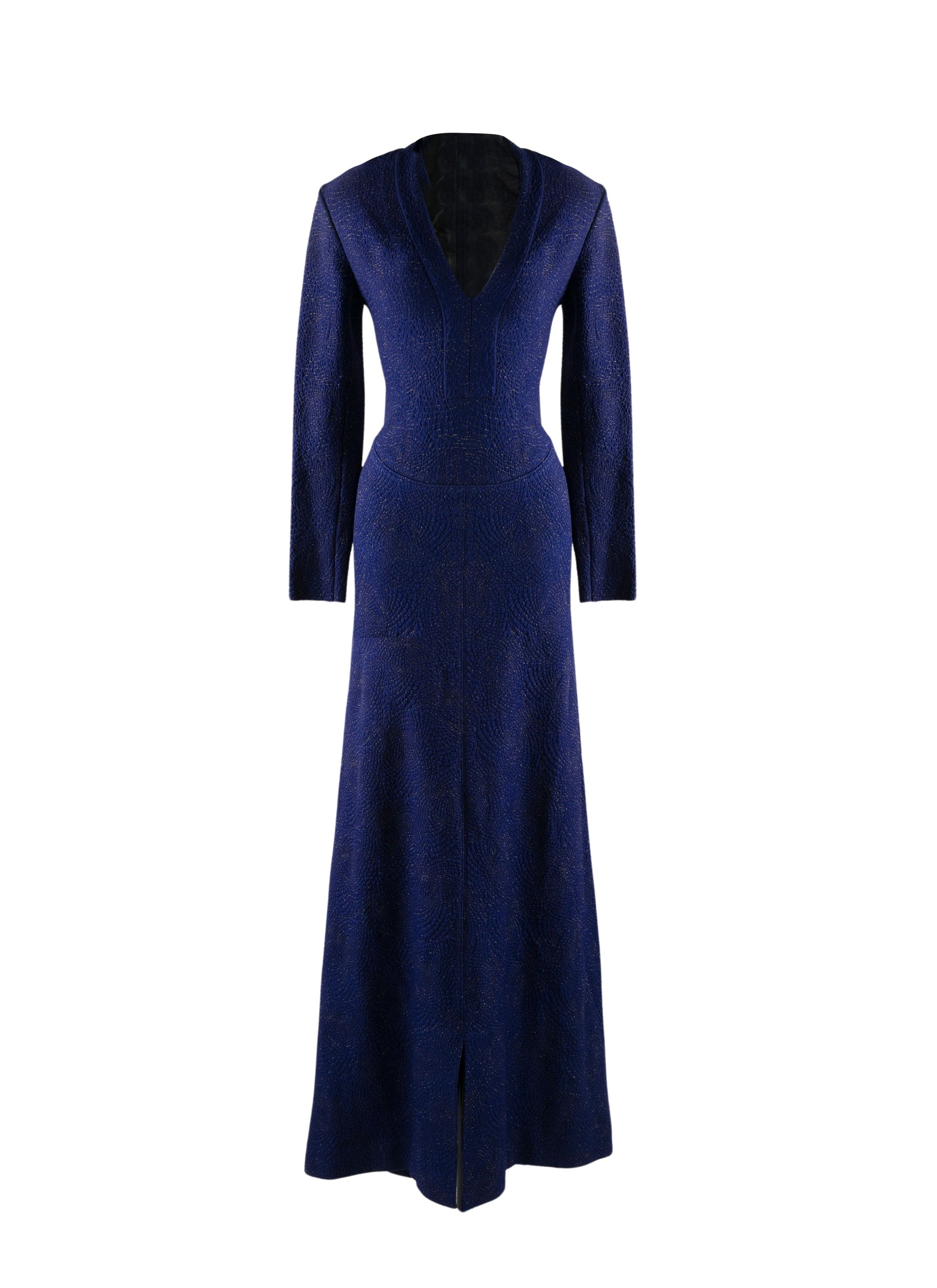 Dress with cashmere slit collar - Prussian Blue