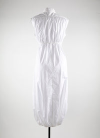 Robe chemise longue sans manches à cordon de serrage - Blanc