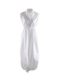 Robe chemise longue sans manches à cordon de serrage - Blanc
