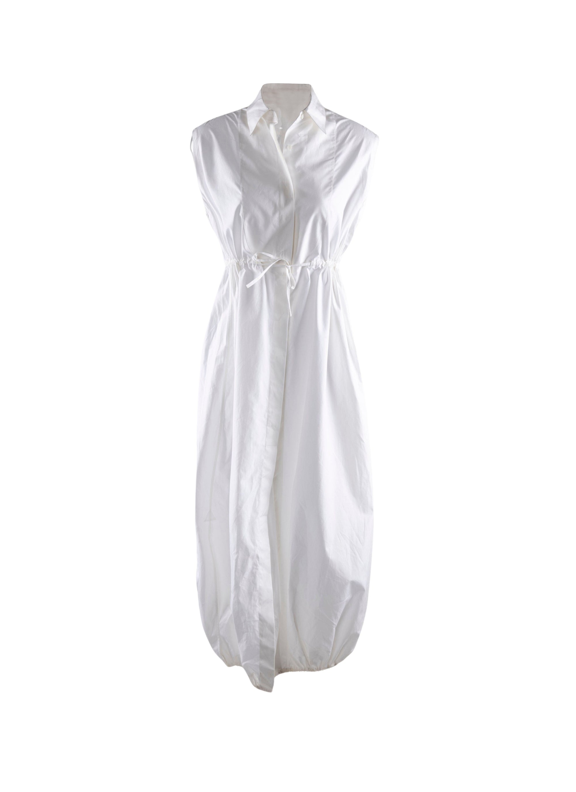Robe chemise longue sans manches à cordon de serrage - Blanc