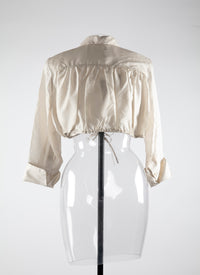 Chemise courte à manches longues en soie - Blanc Cassé