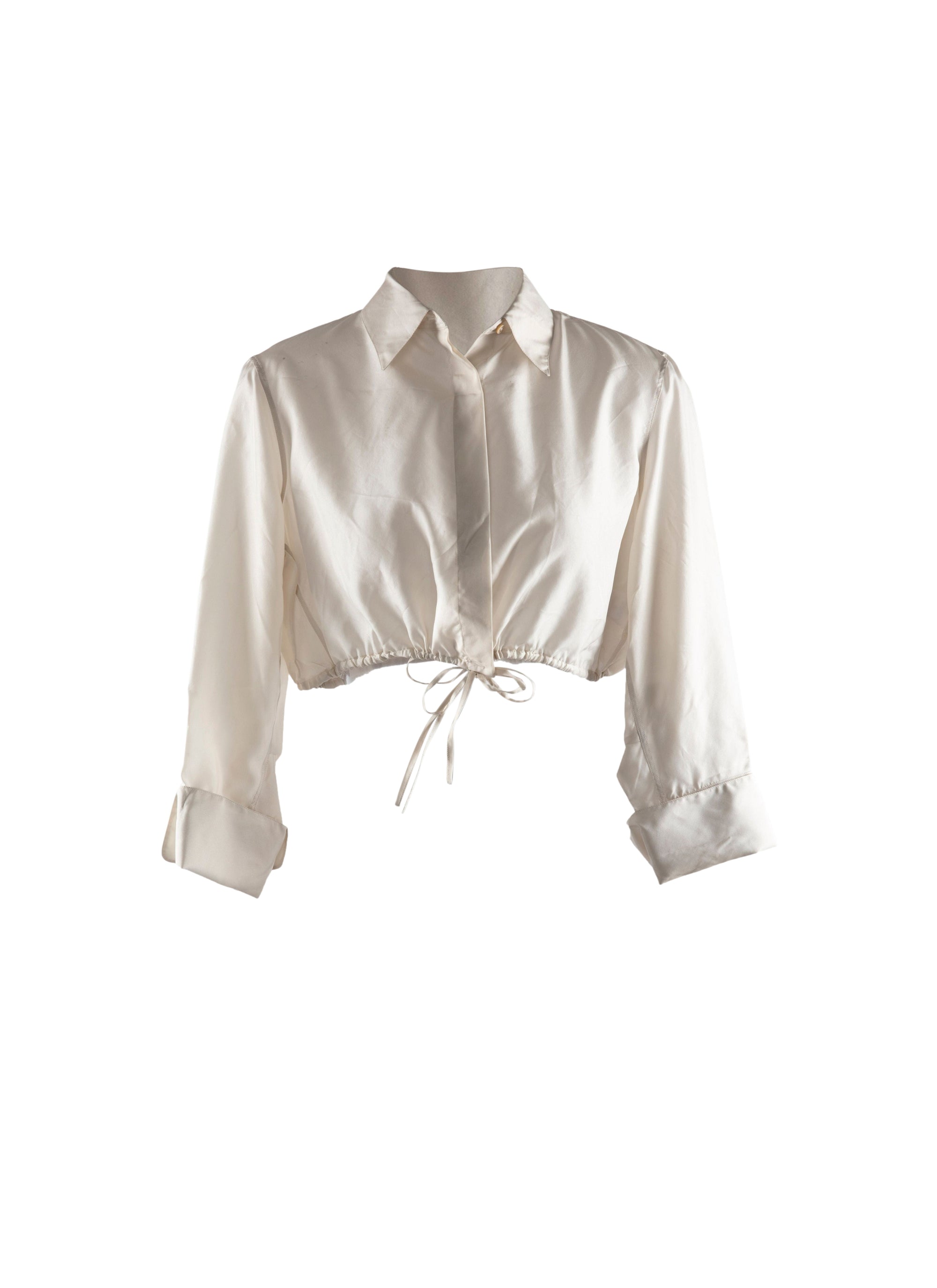 Chemise courte à manches longues en soie - Blanc Cassé