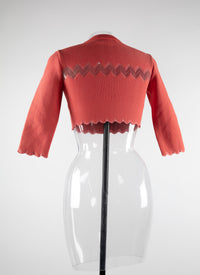 Cropped cardigan with scalloped hem - Vermeil Red