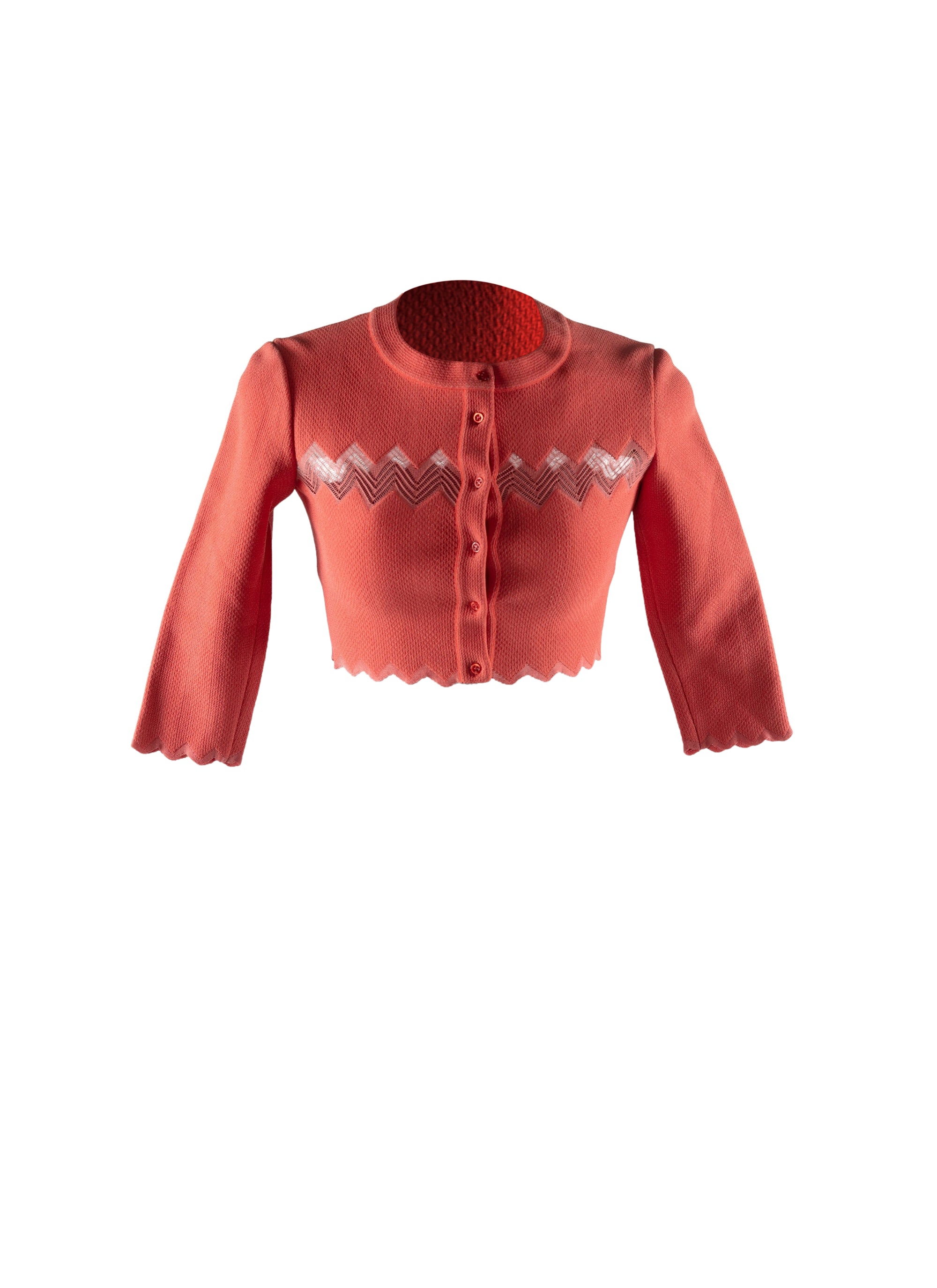 Cropped cardigan with scalloped hem - Vermeil Red